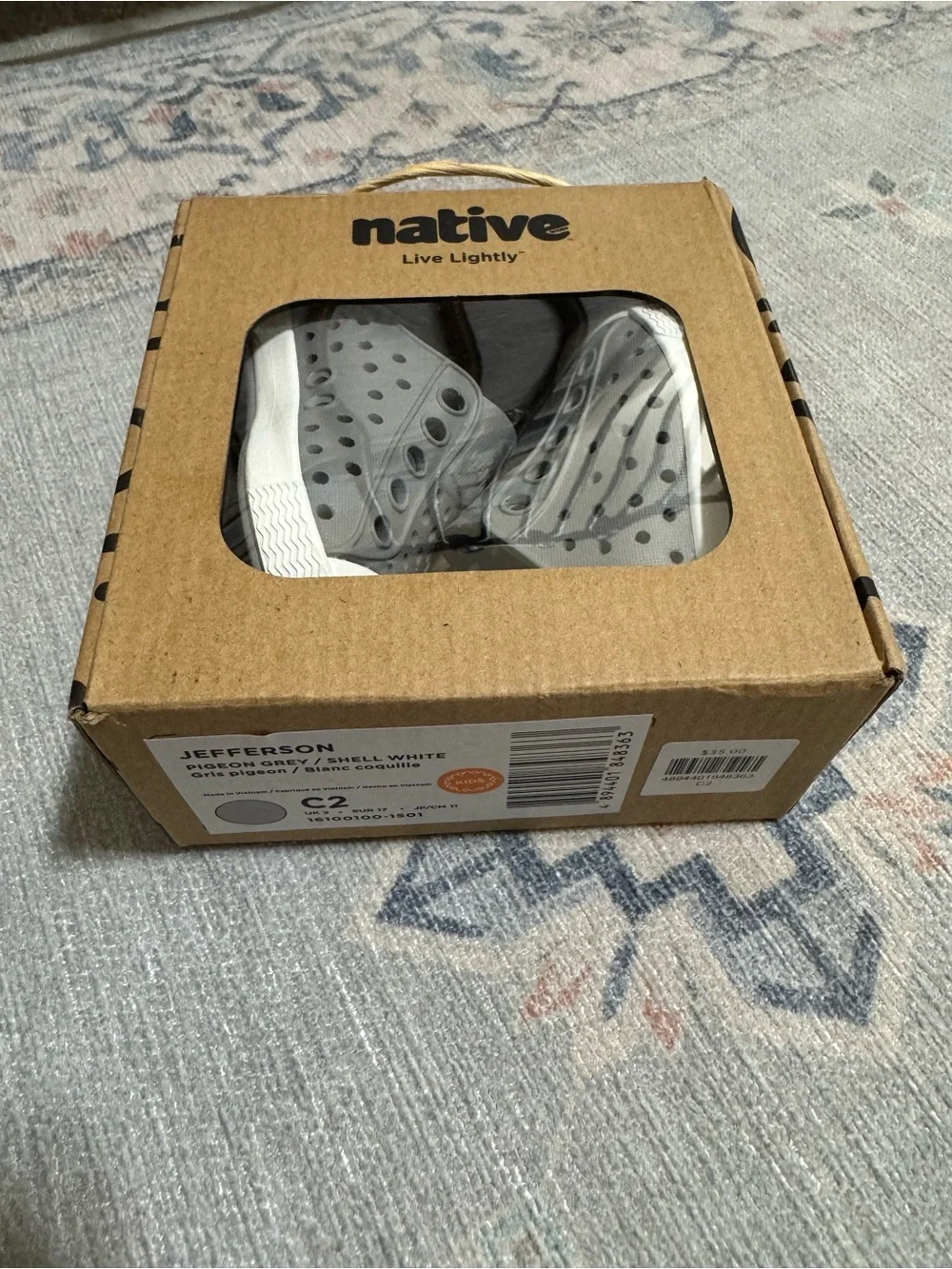 Native Jefferson Kids Water Shoes in Grey and White
